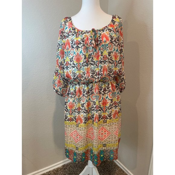 Tacera Multi Print Elastic Waisted Midi Dress - Picture 1 of 7